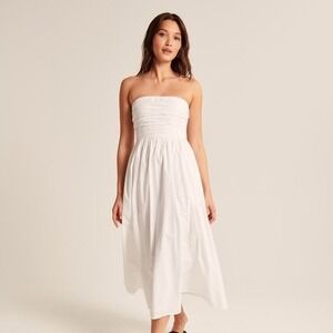 Abercrombie & Fitch White Poplin Midi Dress Strapless XL Bridal Graduation Euro